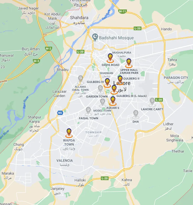 WorldCall FTTH 5G Plus Coverage Areas of Lahore